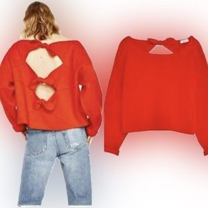 Zara The Knitwear Collection - Blood Orange, Triple Bow Tied, Open Back Sweater.